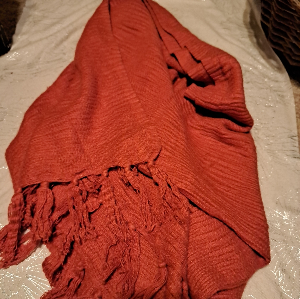 Ruched Fringed Wrap Scarf